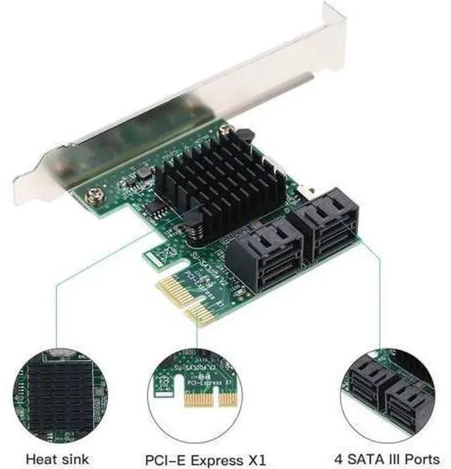 Alt view image 3 of 6 - PCI-E to 4 Ports SATA3.0 Adapter Card PCI-E to SATA3.0 Expansion Card 6Gbps Transmission Rate Multiple Systems Compatible