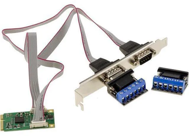 Main image of KALEA-INFORMATIQUE Mini PCIe 2 Port RS422 RS485 DB9 Serial Card with EXAR XR17V352 Chipset Supplied with Adapters for Wire to Wire Mount.