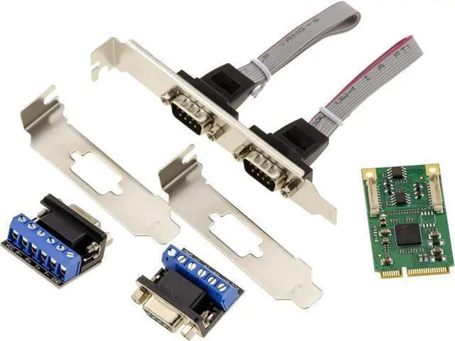 Alt view image 5 of 5 - KALEA-INFORMATIQUE Mini PCIe 2 Port RS422 RS485 DB9 Serial Card with EXAR XR17V352 Chipset Supplied with Adapters for Wire to Wire Mount.