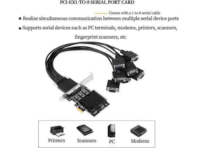 Alt view image 6 of 7 - PCI-E X1 to 8Port RS232 Serial Adapter Card VHDCI 68 to DB9 Port Extender for Desktop X4 X8 X16 Slot