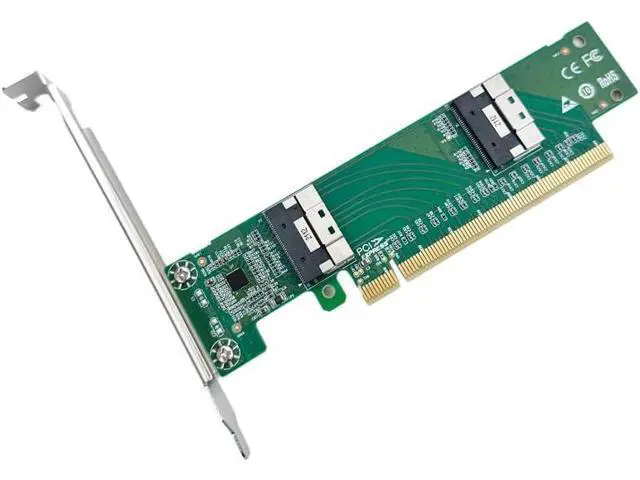 Alt view image 2 of 4 - PCIe 4.0 x16 to Dual SlimSAS 8i Adapter - 4 NVMe SSD Support, U.2 Compatible, SFF-9402 Standard