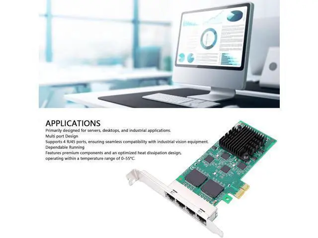 Alt view image 2 of 7 - ciciglow 4 Port Gigabit Ethernet PCIe Network Card, PCI Express 2.1 x1 RJ45 Adapter with 82574 Chip, for Server Desktop Industrial Applications