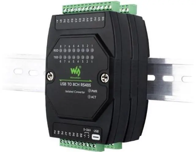 Alt view image 5 of 6 - Industrial Grade USB to 8CH RS485 Isolation Converter, USB to RS485 Adapter, Multi System Compatibility 35mm Standard Rail and Stacked Installation, Wall-Mount and Rail-Mount Support