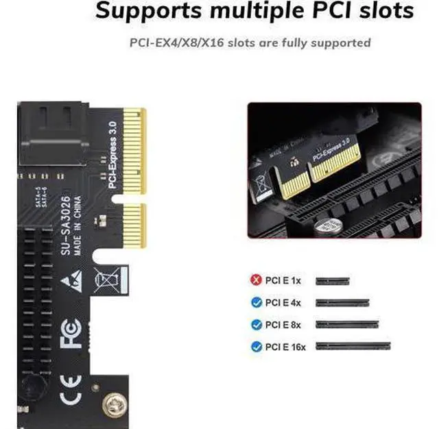Alt view image 3 of 7 - 6 Port PCIe X4 to SATA 3.0 Expansion Card, Internal SATA Adapter for Desktop PC, Supports SSD/HDD Bootable System Drives, Plug and Play (Driver-Free)