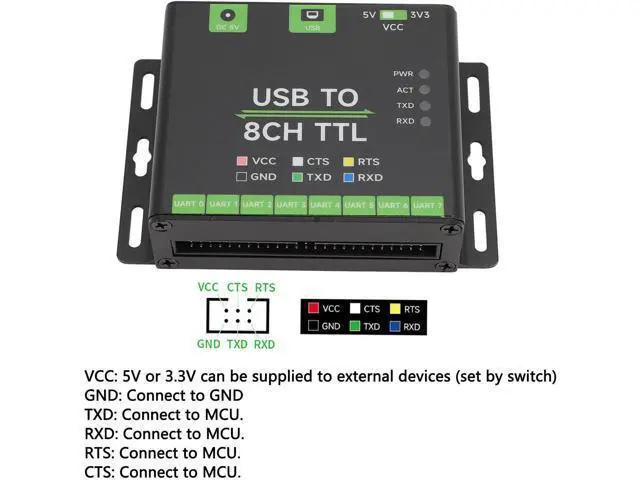 Alt view image 6 of 7 - Industrial USB to 8CH TTL UART Converter, Multiple System Compatibility, Tier Conversion Circuit, TVS, Aluminum Alloy Case, with Self Recovery and Diode