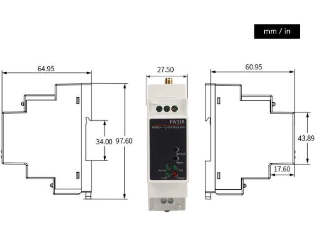 Alt view image 2 of 7 - Tyenaza WiFi Serial Server, IoT R485 to 2.4 and 5Ghz WiFi Dual Band Rail Mount Serial Converter 100 to 240V