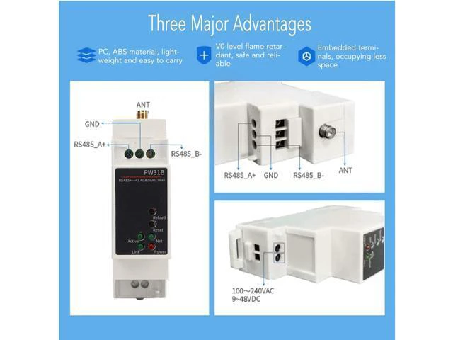 Alt view image 3 of 7 - Tyenaza WiFi Serial Server, IoT R485 to 2.4 and 5Ghz WiFi Dual Band Rail Mount Serial Converter 100 to 240V