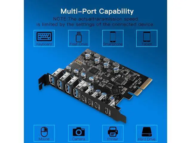 Alt view image 5 of 7 - 8-Port PCIe to USB3.2 Card Expansion 20Gbps 8 Ports USB3.1 Type-C X 4 & 1 TypeA PCIE Splitter Adapter Card UsbC Controller UsbC Interface Ultra-Fast Expansion