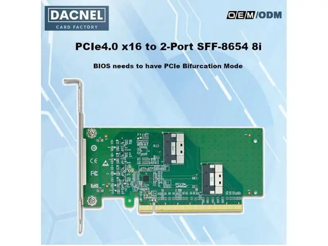 Alt view image 2 of 7 - DACNEL PCIe 4.0 x16 to Dual SFF-8654 8i Adapter Card, 2-Port SlimSAS, NVMe SSD Compatible