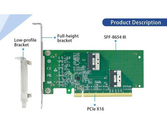 Alt view image 5 of 7 - DACNEL PCIe 4.0 x16 to Dual SFF-8654 8i Adapter Card, 2-Port SlimSAS, NVMe SSD Compatible