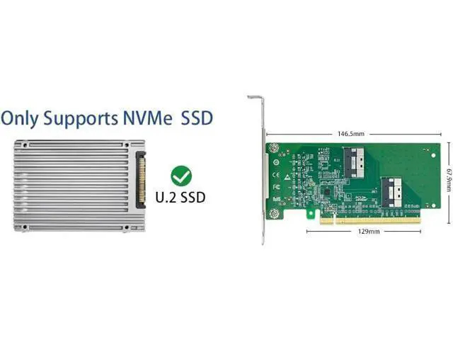 Alt view image 7 of 7 - DACNEL PCIe 4.0 x16 to Dual SFF-8654 8i Adapter Card, 2-Port SlimSAS, NVMe SSD Compatible