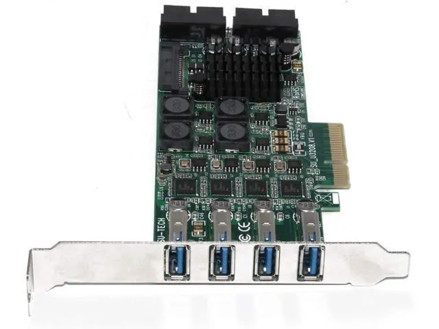 Alt view image 4 of 7 - JMT USB 3.0 PCI-E Express PC Add on Card External 4 Ports 5Gbps USB3.0 & Internal 2X 19 Pin Slots 4 Channels 8X USB 3.0 Expansion Adapter