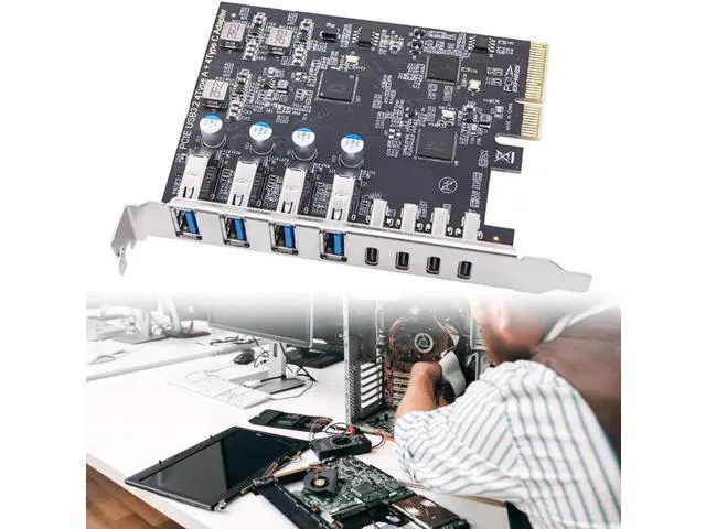 Alt view image 2 of 7 - PCIe to 4 USB 3.2 and 4 Type C Port Expansion Adapter Card 20Gbps Fast Transfer