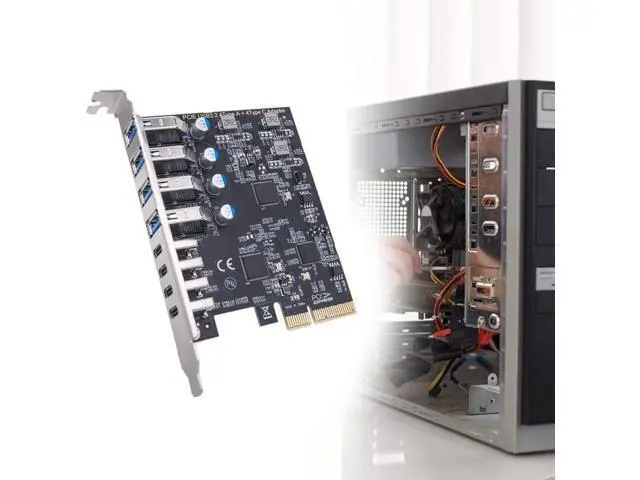 Alt view image 4 of 7 - PCIe to 4 USB 3.2 and 4 Type C Port Expansion Adapter Card 20Gbps Fast Transfer