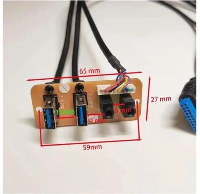 Alt view image 3 of 4 - ZHANGLH 73cm 2-Port USB 3.0 19Pin 3.5mm HD Audio Standing Socket Interface Motherboard Extension Cable Chassis Front Panel 65x27mm