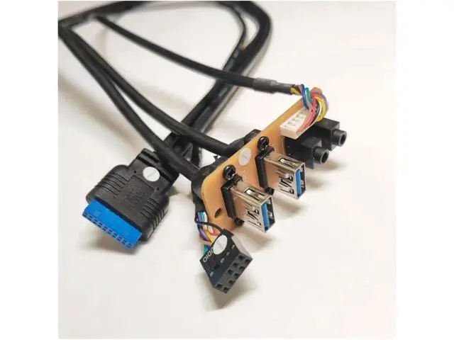Alt view image 2 of 4 - ZHANGLH 73cm 2-Port USB 3.0 19Pin 3.5mm HD Audio Standing Socket Interface Motherboard Extension Cable Chassis Front Panel 65x27mm