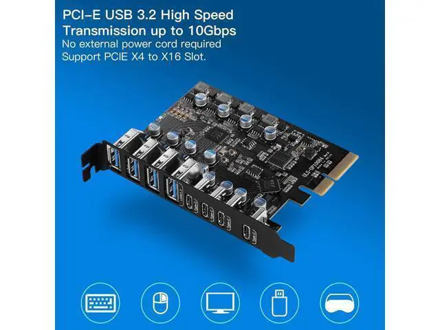 Alt view image 7 of 7 - 8-Port PCIe to USB3.2 Card Expansion 20Gbps 8 Ports 1 Type-C X 4 & 1 TypeA Splitter Adapter UsbC Controller Interface Ultra-Fast Expansion