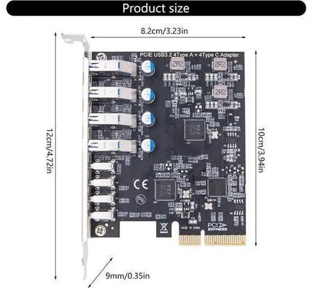 Alt view image 4 of 7 - PCIe to USB3.2 20Gbps Expansion Card 8 Port Adapter with 4 USB TypeA and 4 USB Type C Ports ASM3142+VL822 for Desktop PCIe Expansion Card