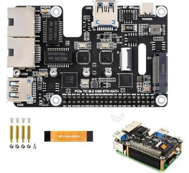 Main image of PCIe to USB 3.2 Gen1 /2.5G ETH/M.2 NVMe Adapter Compatible with Raspberry Pi 5, Supports 2230/2242/2260/2280 NVMe M.2 Solid State Drive,Dual 2.5G Ethernet Ports &Dual USB 3.2 Ports & M.2 NVMe Slot