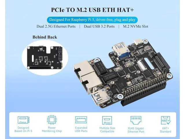 Alt view image 2 of 7 - PCIe to USB 3.2 Gen1 /2.5G ETH/M.2 NVMe Adapter Compatible with Raspberry Pi 5, Supports 2230/2242/2260/2280 NVMe M.2 Solid State Drive,Dual 2.5G Ethernet Ports &Dual USB 3.2 Ports & M.2 NVMe Slot