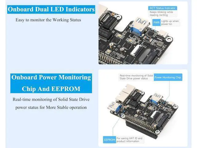 Alt view image 6 of 7 - PCIe to USB 3.2 Gen1 /2.5G ETH/M.2 NVMe Adapter Compatible with Raspberry Pi 5, Supports 2230/2242/2260/2280 NVMe M.2 Solid State Drive,Dual 2.5G Ethernet Ports &Dual USB 3.2 Ports & M.2 NVMe Slot