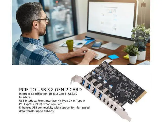 Alt view image 2 of 7 - Zyyini PCIe to USB 3.2 Gen 2 Card, 10Gbps 4 Type C and 4 Type A 8 Ports PCI Expansion Card, USB Controller Adapter, for Wins Linux OS X, for Desktop PC