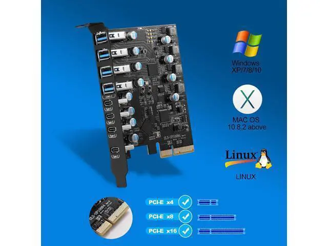 Alt view image 4 of 7 - 8-Port PCIe to USB3.2 Card Expansion 20Gbps 8 Ports 1 Type-C X 4 & 1 TypeA Splitter Adapter UsbC Controller Interface Ultra-Fast Expansion
