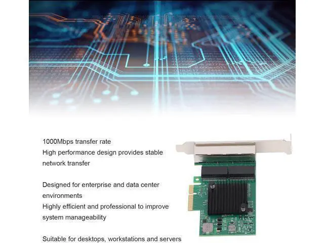 Alt view image 3 of 7 - Gigabit PCIe X4 Network Card with BCM5719 4 Port 1000Mbps Ethernet Adapter with 8 LED Indicators for Desktop, PC Workstation and Server