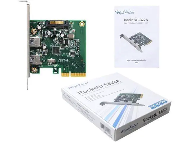 Alt view image 5 of 5 - HighPoint RocketU 1322A 2-Port USB 3.1 PCIe 2.0 Host Adapter