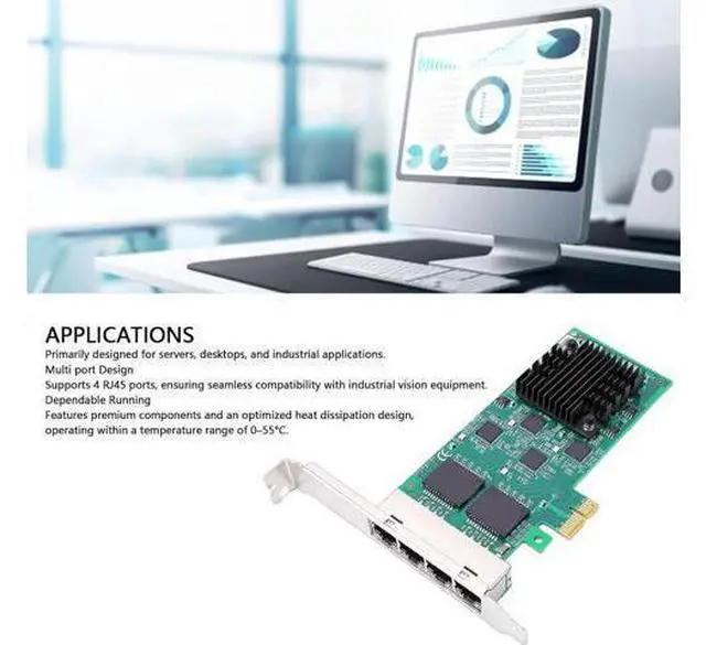 Alt view image 4 of 7 - Gigabit Network Card, PCIe 2.1 x1 Ethernet Adapter with 4 RJ45 Ports, for Server Desktop and Industrial Applications