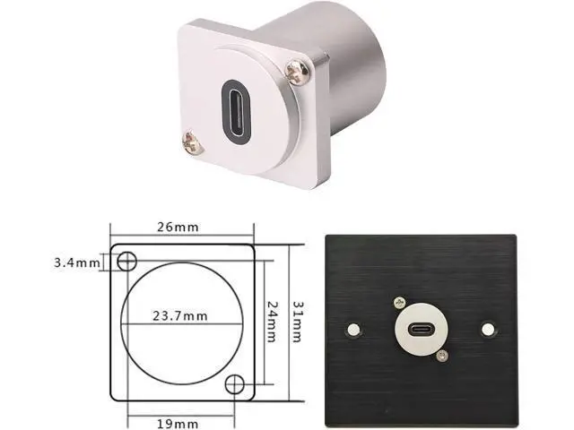 Alt view image 6 of 6 - USB USBC Type C Typec Female to Female F-F Panel Mount Extention Round Metal Adapter(Black)