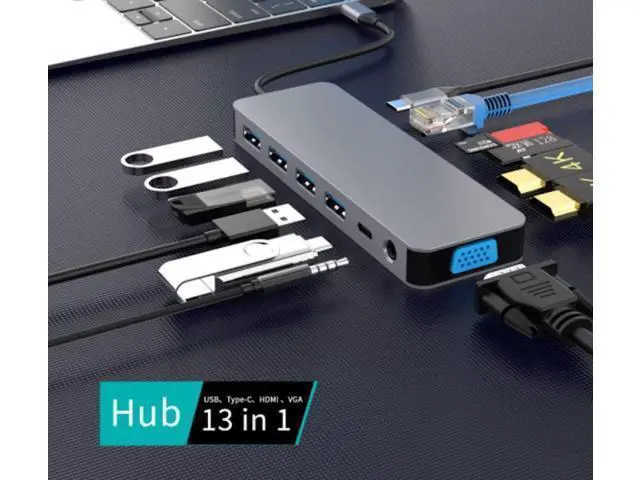 Alt view image 2 of 2 - MyCableMart USB 3 Type C Docking Station/Hub w/2 HDMI 4K, VGA, PD and 4 Ports