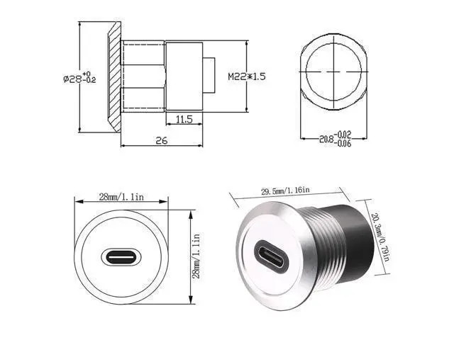 Alt view image 5 of 5 - USB USBC Type C Typec Female to Female F-F Panel Mount Extention Round Metal Adapter
