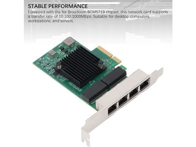 Alt view image 4 of 7 - Gigabit PCIe X4 Network Card with BCM5719 4 Port 1000Mbps Ethernet Adapter with 8 LED Indicators for Desktop, PC Workstation and Server