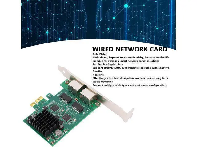 Alt view image 2 of 7 - Yunseity Network Card, Dual RJ45 Port 10 100 1000Mbps Gigabit Wired Ethernet Adapter with Gold Plated Connectors and Heatsink, for Desktop PC