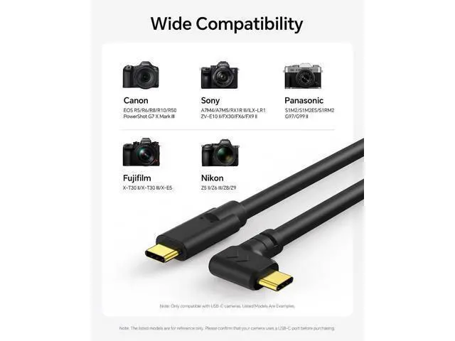 Alt view image 2 of 7 - 33FT USB C Active Cable for Camera, USB 3.2 Gen 1 5Gbps Data Transfer Cable for Live View, Rignt Angle, Upgraded Copper Core, for Photographers, Videographers, Vloggers, and Content Creators