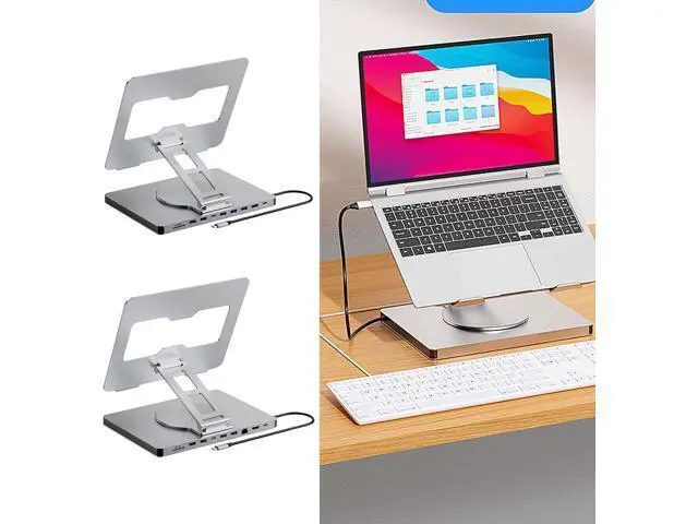 Alt view image 2 of 7 - 10 in 1 Laptop Expansion Adapter with 3 USB3.0 Port 4K60Hz Output Slip Laptop Holder Stand Enhances Stability Rotating Stand
