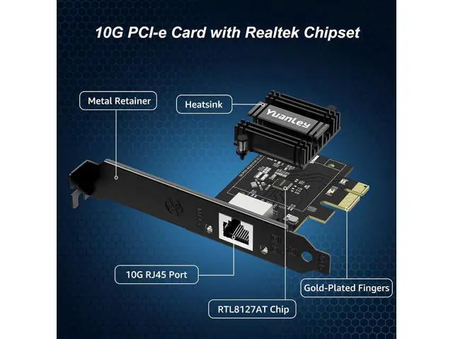 Alt view image 3 of 7 - 10G PCIe Network Card, YuanLey 10G Base-T Ethernet Card with Realtek RTL8127AT Conrtoller, PCIE to 10Gb RJ45 Ethernet Adapter NIC Compatible with PCI Express X1,X4,X8,X16, Support WOL