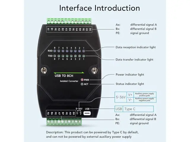 Alt view image 4 of 7 - USB to RS485 Converter High Speed 1200bps to 921600bps 8 Channel Isolated Adapter for Industrial Applications ABS Material