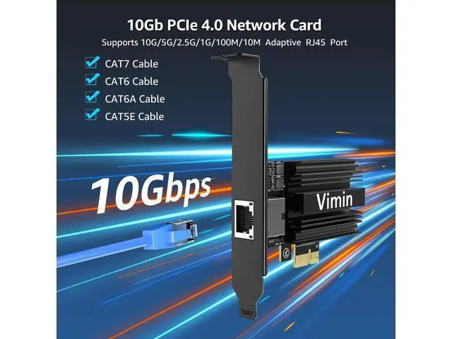Alt view image 2 of 7 - 10G PCIE4.0×1 Network Card, Marvel AQC113 Controller, VIMIN 10Gb Base-T Ethernet Adapter Card Compatible with PCI Express X1,X4,X8,X16, 10G NIC RJ45 Port Support Windows/Windows Server/Linux/VMware