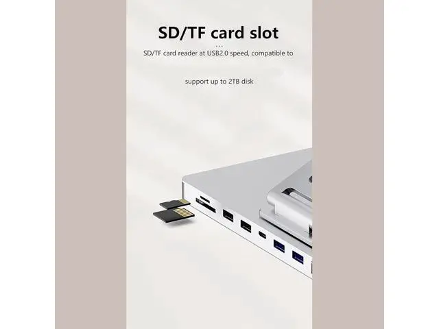 Alt view image 3 of 7 - 10 in 1 Laptop Expansion Adapter with 3 USB3.0 Port 4K60Hz Output Slip Laptop Holder Stand Enhances Stability Rotating Stand