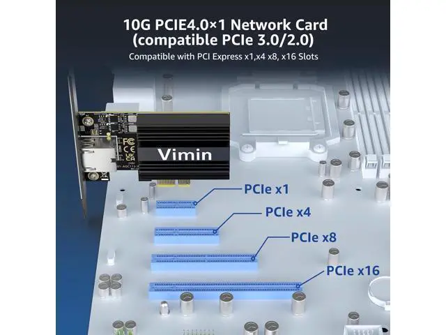 Alt view image 4 of 7 - 10G PCIE4.0×1 Network Card, Marvel AQC113 Controller, VIMIN 10Gb Base-T Ethernet Adapter Card Compatible with PCI Express X1,X4,X8,X16, 10G NIC RJ45 Port Support Windows/Windows Server/Linux/VMware