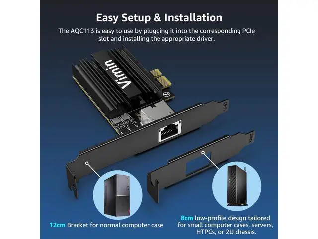 Alt view image 7 of 7 - 10G PCIE4.0×1 Network Card, Marvel AQC113 Controller, VIMIN 10Gb Base-T Ethernet Adapter Card Compatible with PCI Express X1,X4,X8,X16, 10G NIC RJ45 Port Support Windows/Windows Server/Linux/VMware