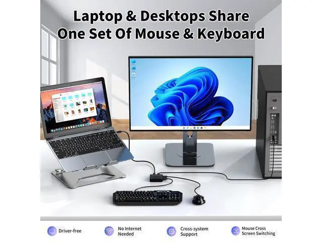 Alt view image 2 of 7 - USB Switch for 1 Laptop and 1 Desktop Share Mouse & Keyboard, Driver Free, Cross Screen Switching, for Mac Windows Linux Cross System Switching