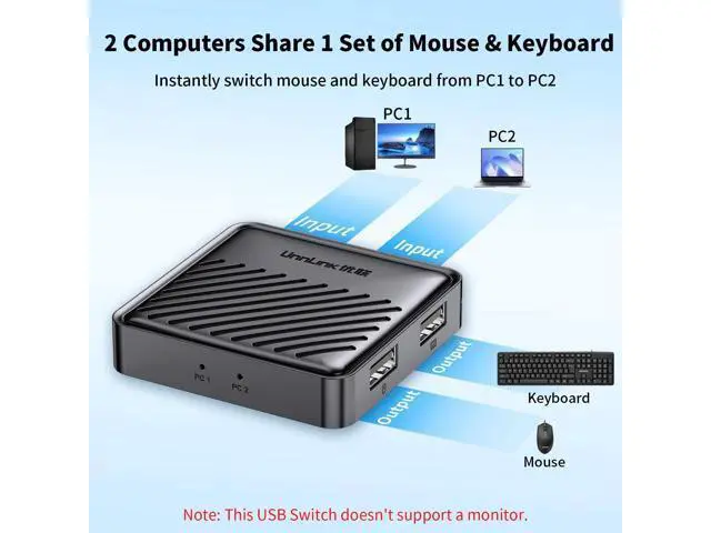 Alt view image 7 of 7 - USB Switch for 1 Laptop and 1 Desktop Share Mouse & Keyboard, Driver Free, Cross Screen Switching, for Mac Windows Linux Cross System Switching