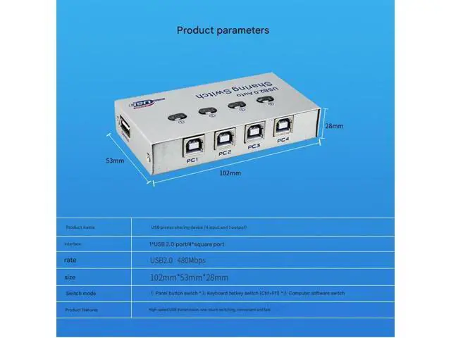 Alt view image 2 of 7 - 4-in, 1-Out USB Synchronizer, 4-Port USB Multi-Computer AutomaticDNF Keyboard Mouse Shared Display/Distributor, USB Printer Sharing Device Controller