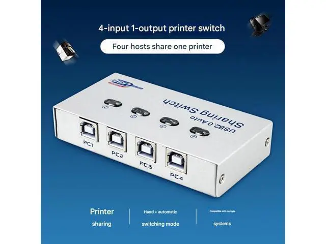 Alt view image 5 of 7 - 4-in, 1-Out USB Synchronizer, 4-Port USB Multi-Computer AutomaticDNF Keyboard Mouse Shared Display/Distributor, USB Printer Sharing Device Controller