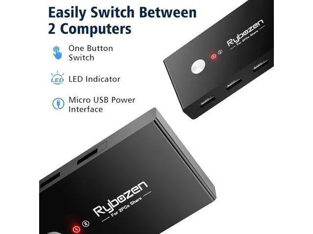 Alt view image 4 of 6 - USB Sharing Switch, Two Computers Share Keyboard, Mouse, USB Disk and Printer, 2 Input and 4 Output Key Switch