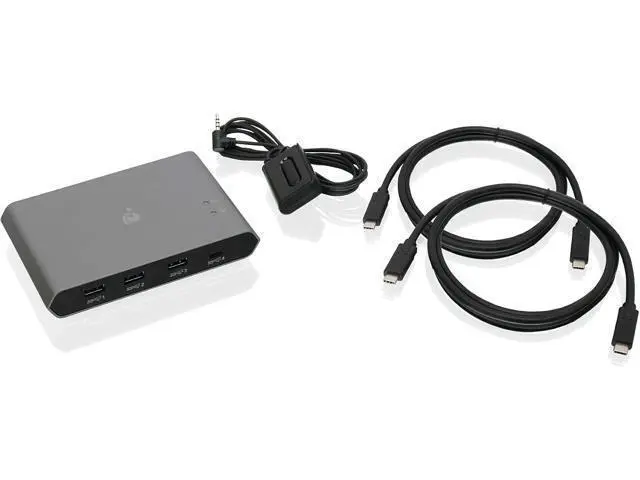 Alt view image 4 of 4 - IOGEAR USB-C 2 Port Switch - Transfer Files Between PC & Mac OS X - 3 USB-A - 1 USB-C - Switch Method Remote - Mouse or Hotkey - LED Indicator - USB-C 85W Pass Through - GUS4C2