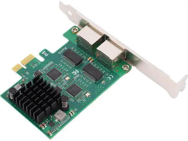 Alt view image 2 of 7 - Gigabit Network Card Dual RJ45 Ports 10/100/1000Mbps PCIe Ethernet Adapter, Gold Plated Connector with Heatsink for Desktop PC, Wired High Speed Network Card for Gaming Server